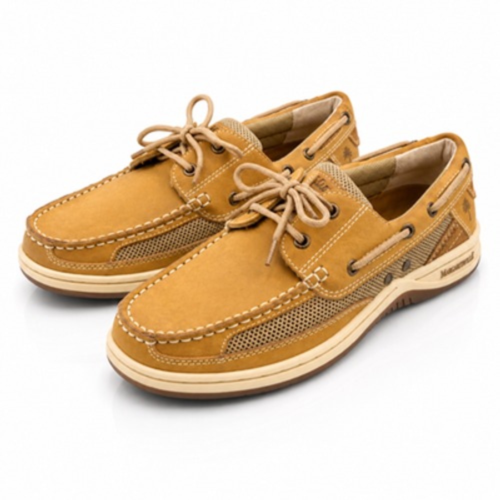 Margaritaville Mens 8.5 Brown Leather Mesh Anchor Lace Up Boat Shoes NWOB